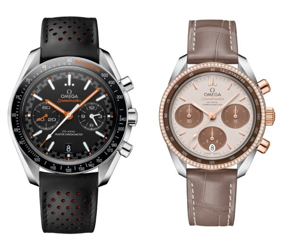 the Speedmaster with racing dial for men and Speedmaster “Cappuccino” for women