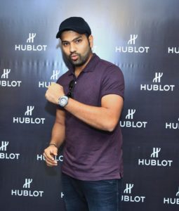 Rohit Sharma poses with the Big Bang Unico Titanium peaklife