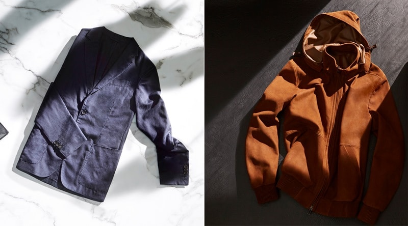 Cashmere silk blazer and leather blouson