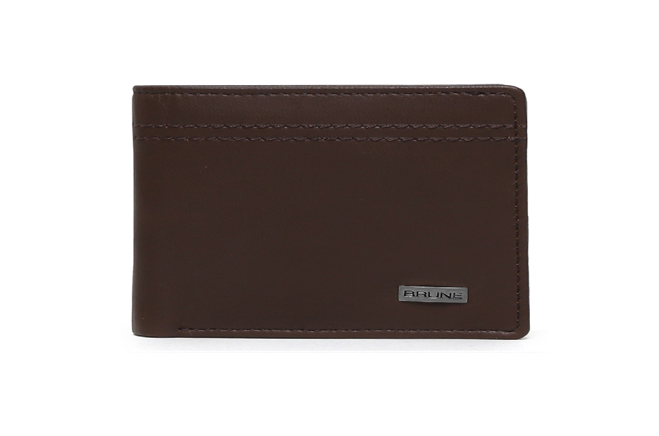 4. BROWN PARALLEL STITCHED LINE LEATHER WALLET WITH GUNMETAL FINISH BRAND PLATE BY BRUNE_Rs. 1,999