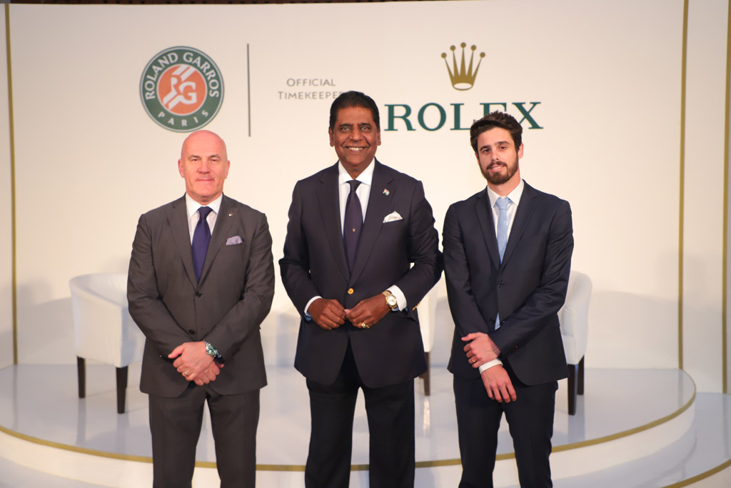 Mr. Wolfgang Weilbach, General Manager from Rolex, Mr Vijay Amritraj and Lucas Dubourg, Head of International Development, French Federation of Tennis